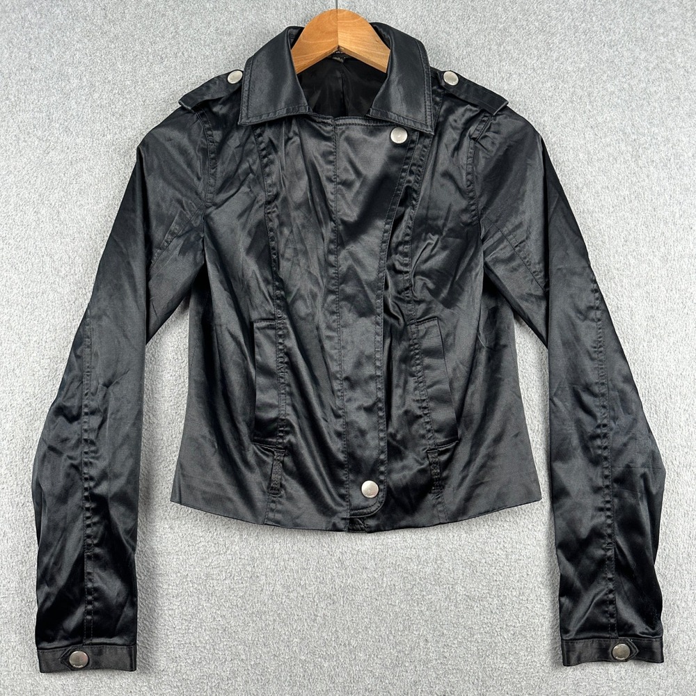 Express Jacket Womens 0 Design Studio Black Moto Sateen Asymmetrical Zip